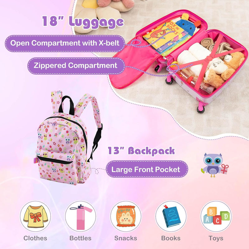 5-delige Kinder Reis Bagageset met Rugzak en Accessoires – Auto | Uil