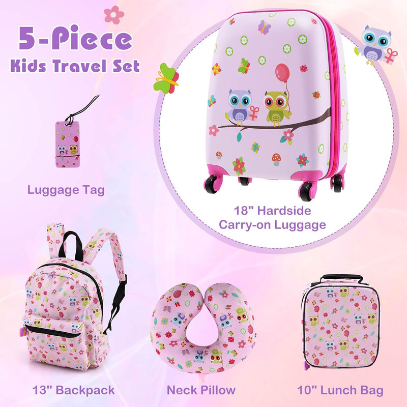 5-delige Kinder Reis Bagageset met Rugzak en Accessoires – Auto | Uil