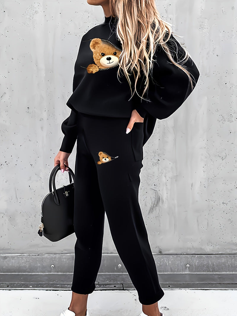 Casual Tweedelige Outfit met Schattige Beerprint - Mila