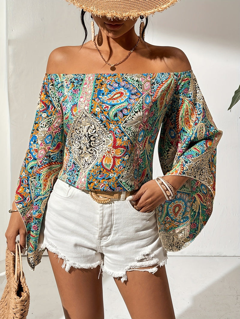 Off-Shoulder Blouse met Geometrische Print – Noémie