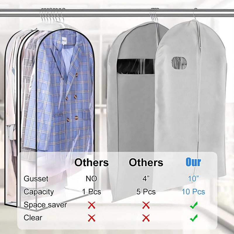 Transparante Kledinghoezen met Inzetstukken – 3-Pack Opberghoezen met Zijrits (1 Kopen, Krijg 1 GRATIS)