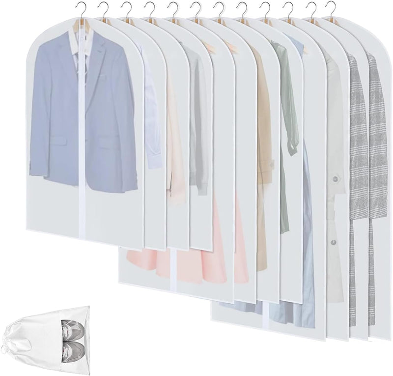Duidelijke PEVA Kledingopbergzakken – 12 Pack Stofdichte Kledingbeschermers – 1+1 GRATIS