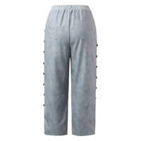 Gestreepte Hoge Taille Damesbroek met Decoratieve Knopen - Florence