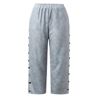 Gestreepte Hoge Taille Damesbroek met Decoratieve Knopen - Florence