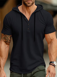 Heren T-shirt met Capuchon en Knoopsluiting – Mason