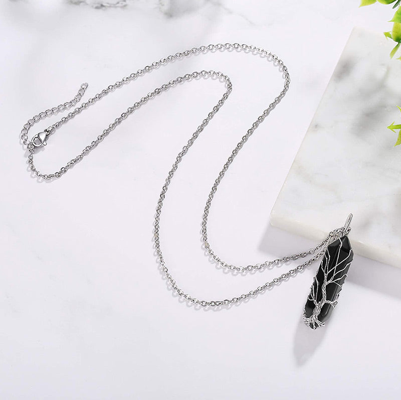 Stijlvolle Kristal met Levensboom Edelsteen Halsketting - Elara