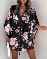 Zomerkleed met V-hals en ruche mouwen – Amira