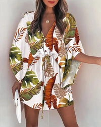 Zomerkleed met V-hals en ruche mouwen – Amira