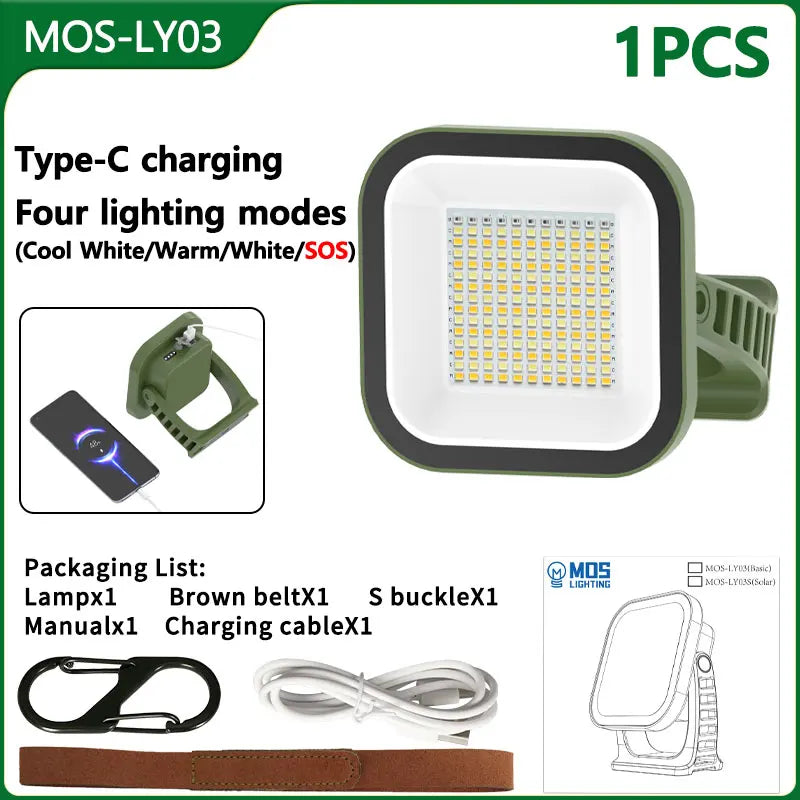 80W LED ZONNE-OPLAADBARE CAMPINGLAMP MET MAGNEET EN ZOOMFUNCTIE
