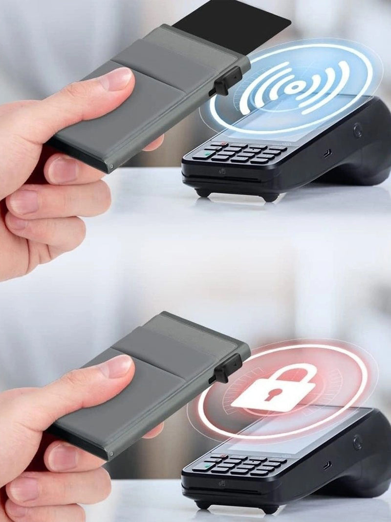 SMUKŁY RFID UCHWYT NA KARTY KREDYTOWE - CIEŃKI MINI METALOWY PORTFEL DLA MĘŻCZYZN