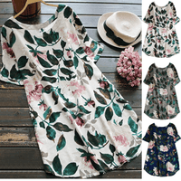 Kwiecista letnia sukienka rekreacyjna z krótkimi rękawami dla kobiet - Malina