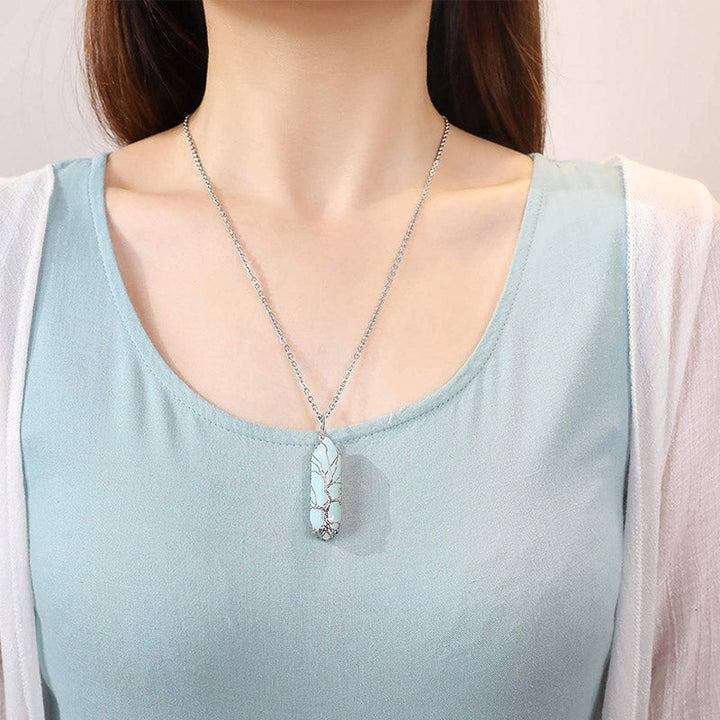 Stijlvolle Kristal met Levensboom Edelsteen Halsketting - Elara