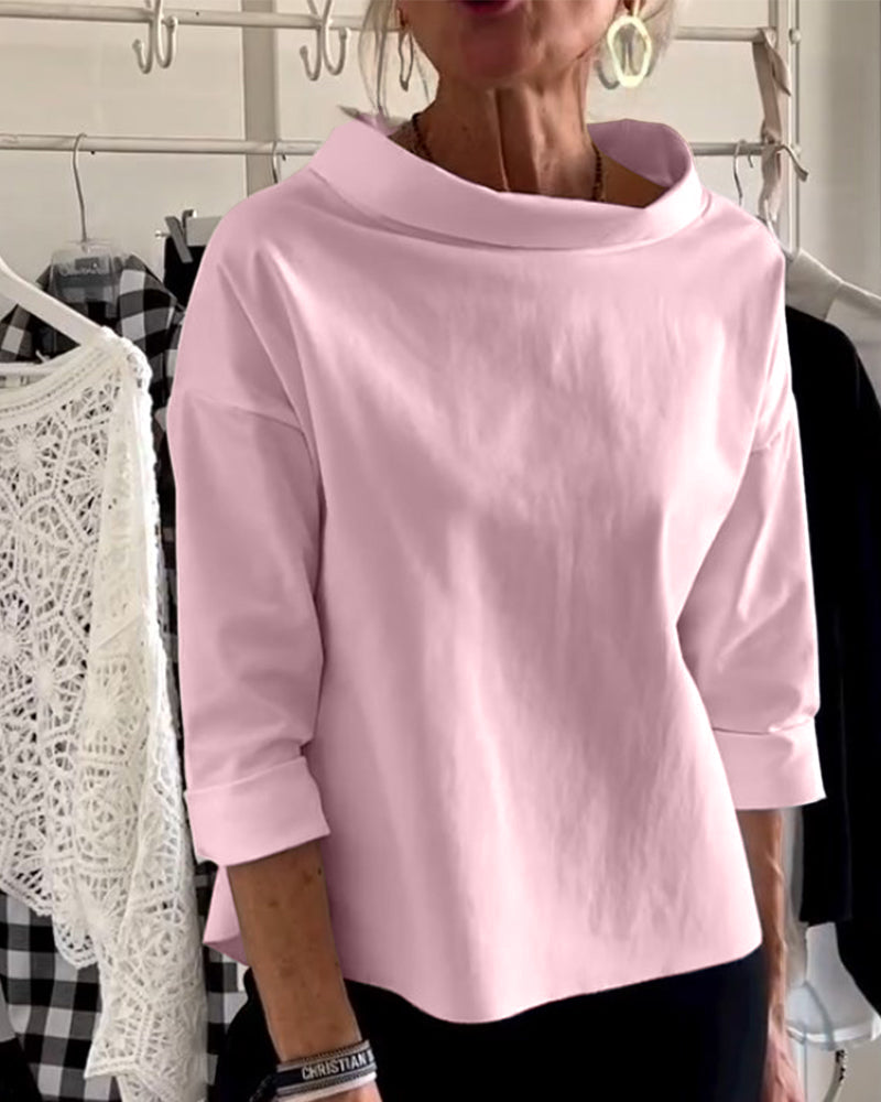 Dames Blouse met Hoge Kraag en 3/4 Mouwen – Mireille