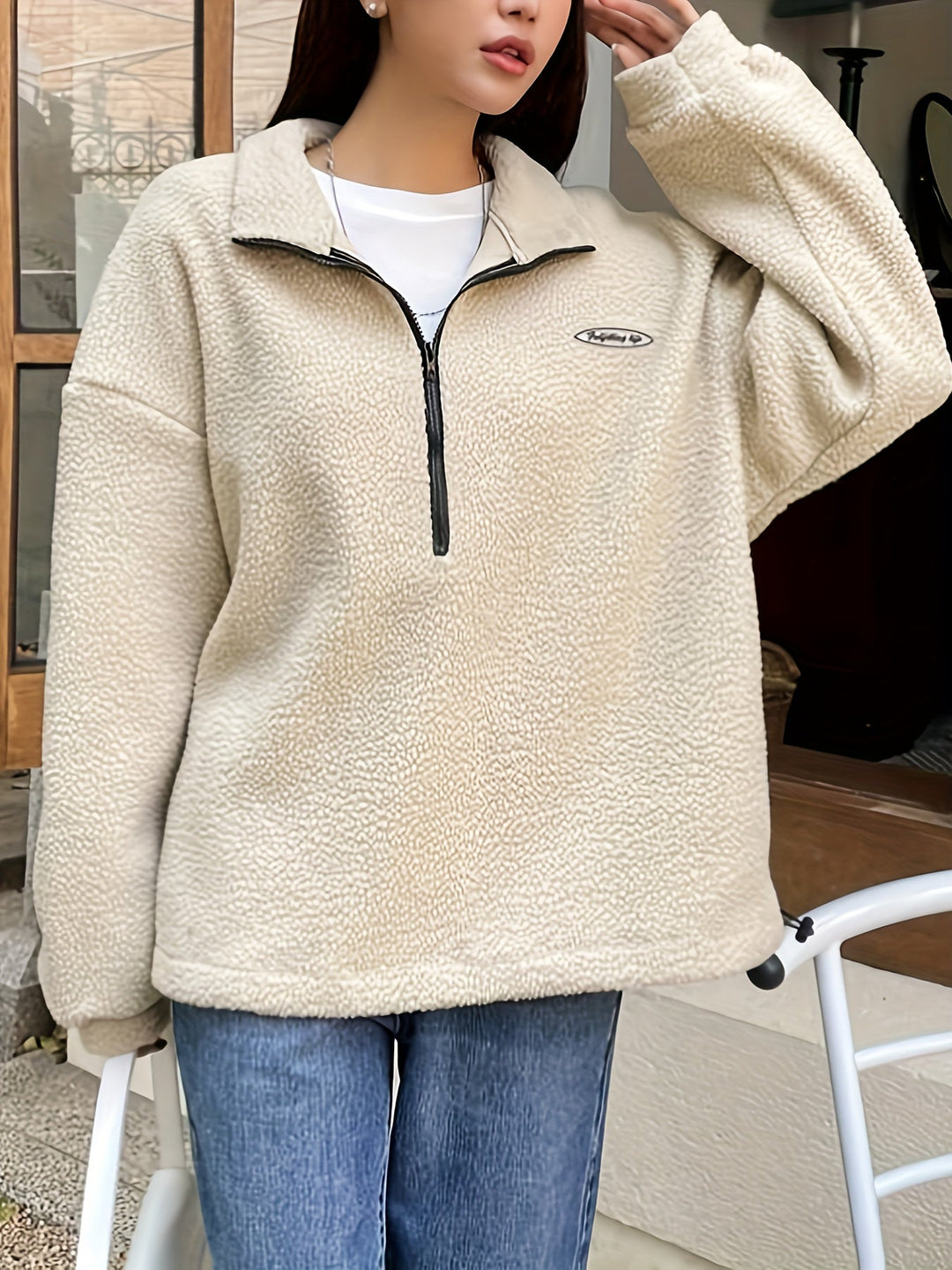 Effen Pullover Sweatshirt met Ritssluiting - Nina