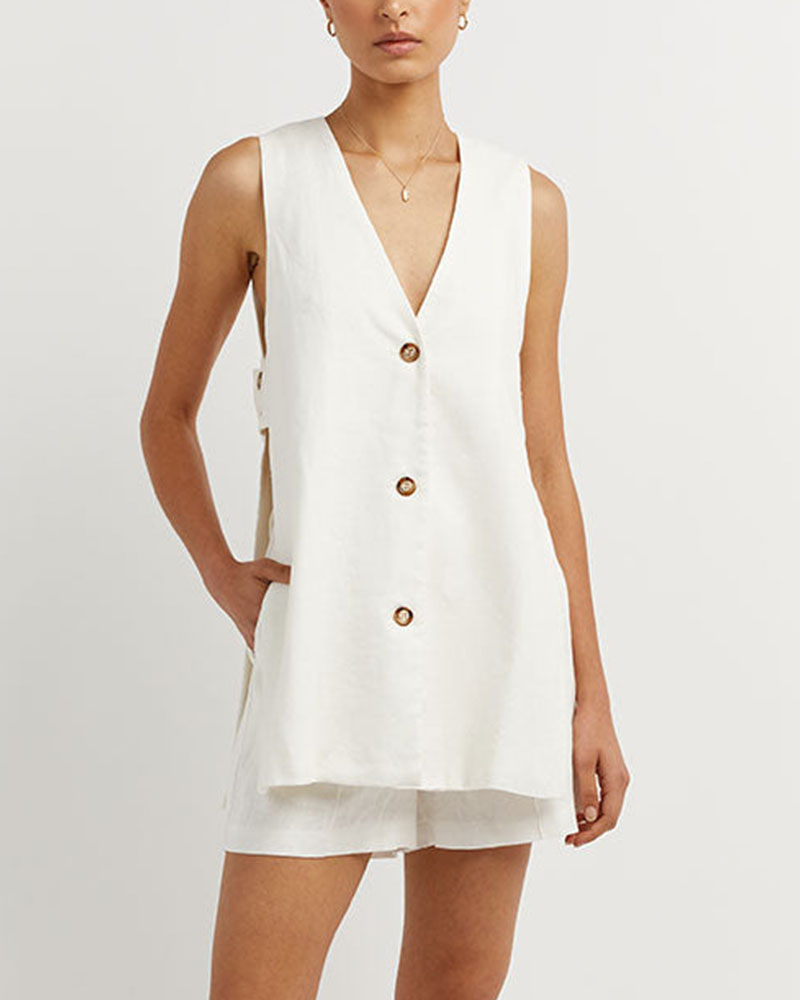Dames Zomerset met Mouwloze Gilet en Hoge Taille Shorts – Sylvie