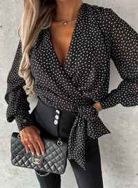 Stijlvolle V-Hals Blouse met Pofmouwen - Mireille