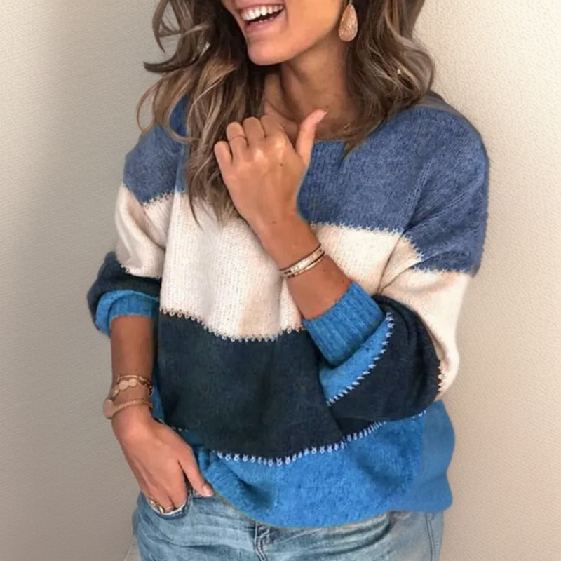 Luxe Gestreepte Comforttrui - Celeste