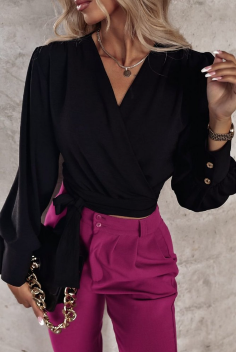 Stijlvolle V-Hals Blouse met Pofmouwen - Mireille
