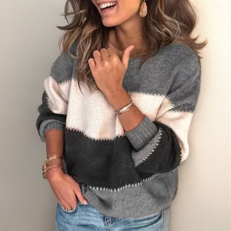 Luxe Gestreepte Comforttrui - Celeste