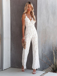 Figuuraccentuerende dames jumpsuit met bloemenpatroon en rugdecolleté - SpitzenBlüte