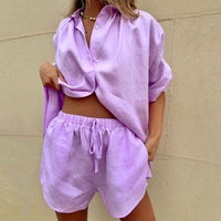 Tweedelige Dames Linnen Set met Trendy Snit en Patroon - Malika