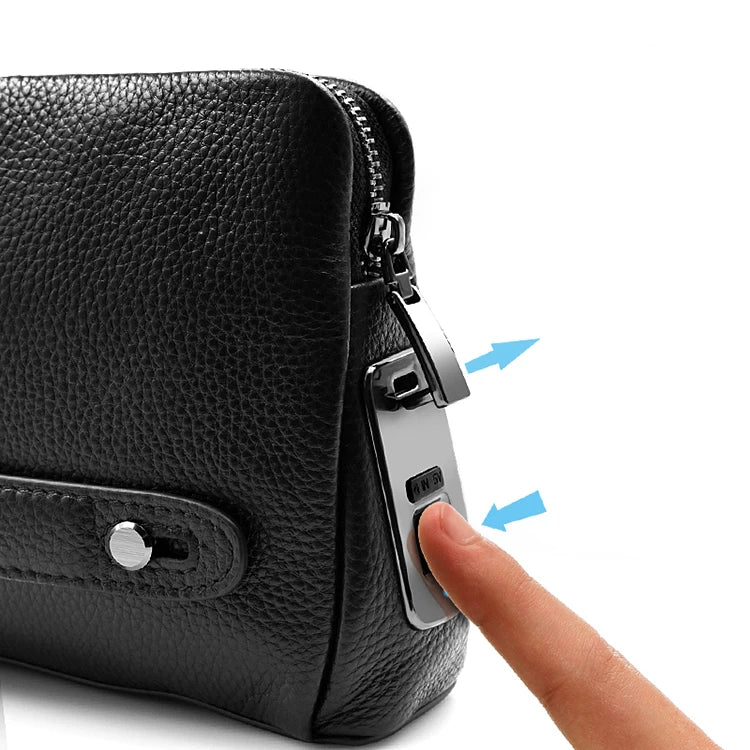 Leren Heren Anti-Diefstal Clutch met Vingerafdrukslot – Zwart
