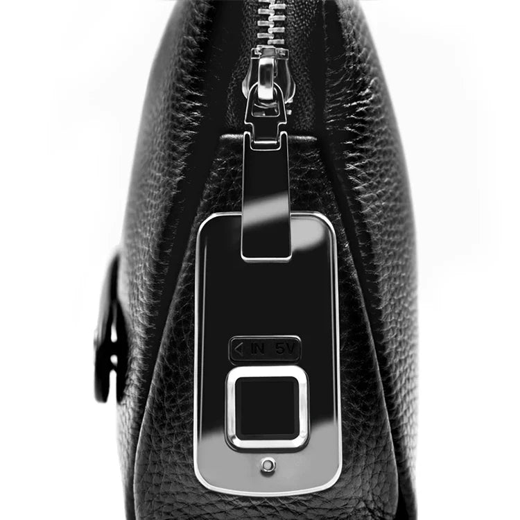 Leren Heren Anti-Diefstal Clutch met Vingerafdrukslot – Zwart