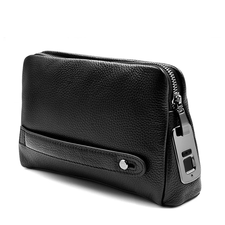 Leren Heren Anti-Diefstal Clutch met Vingerafdrukslot – Zwart