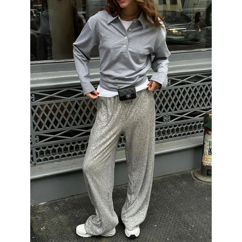 Zijdezachte Pailletten Broek - Luna