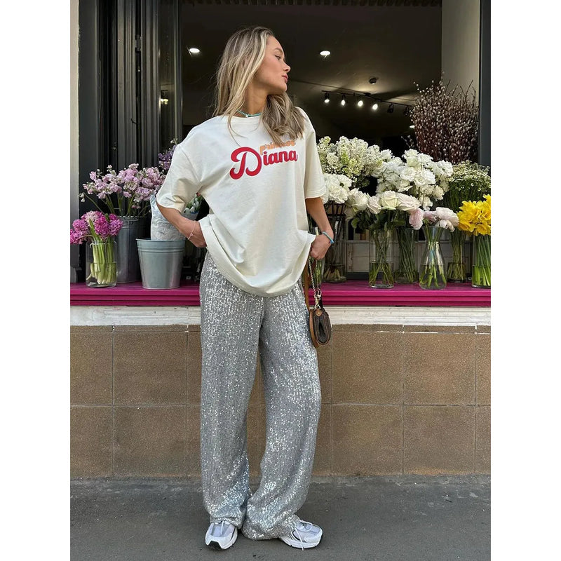 Zijdezachte Pailletten Broek - Luna