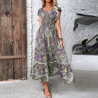 Luchtige dames maxidress met boho print & V-hals - Nayeli