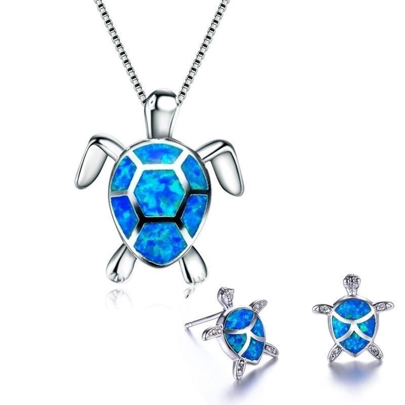 Zilveren Zeeschildpad Halsketting en Oorbellen Set - Marinella