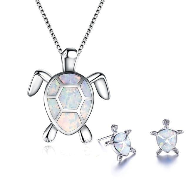 Zilveren Zeeschildpad Halsketting en Oorbellen Set - Marinella