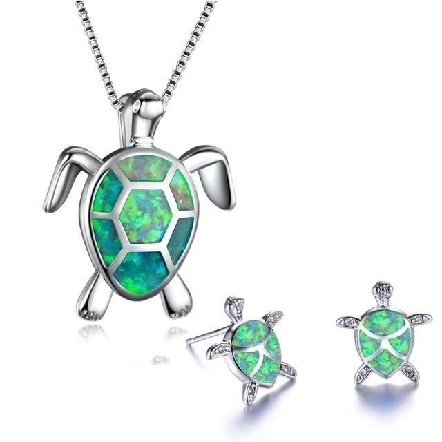 Zilveren Zeeschildpad Halsketting en Oorbellen Set - Marinella