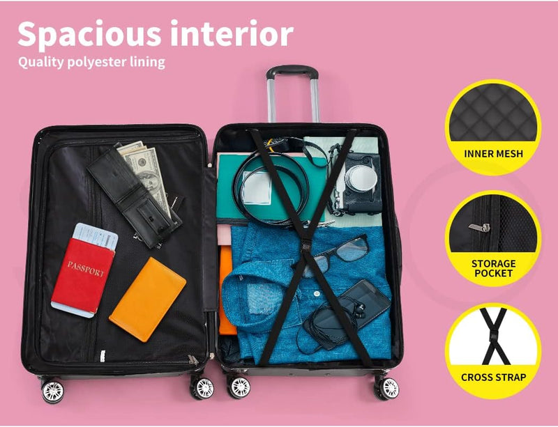 Compacte & Hard-Shell Carry-On Koffer met 360° Spinner Wielen – Zwart