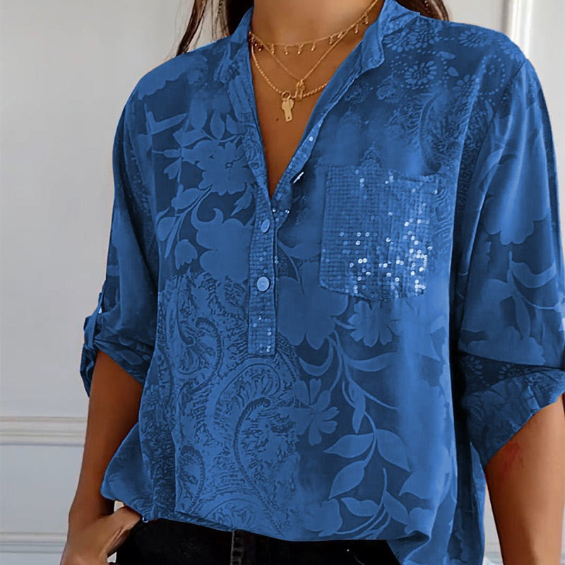 Modieuze dames blouse met V-hals en knoopsluiting – Amaya