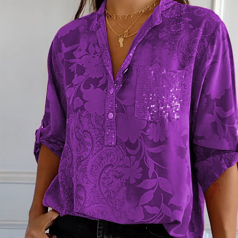 Modieuze dames blouse met V-hals en knoopsluiting – Amaya