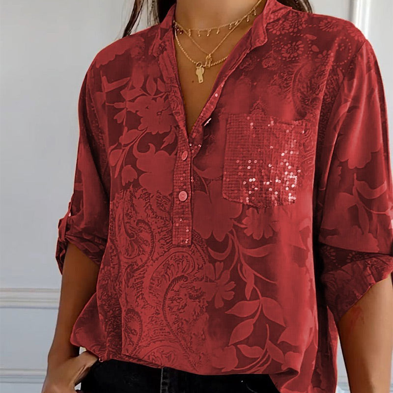 Modieuze dames blouse met V-hals en knoopsluiting – Amaya