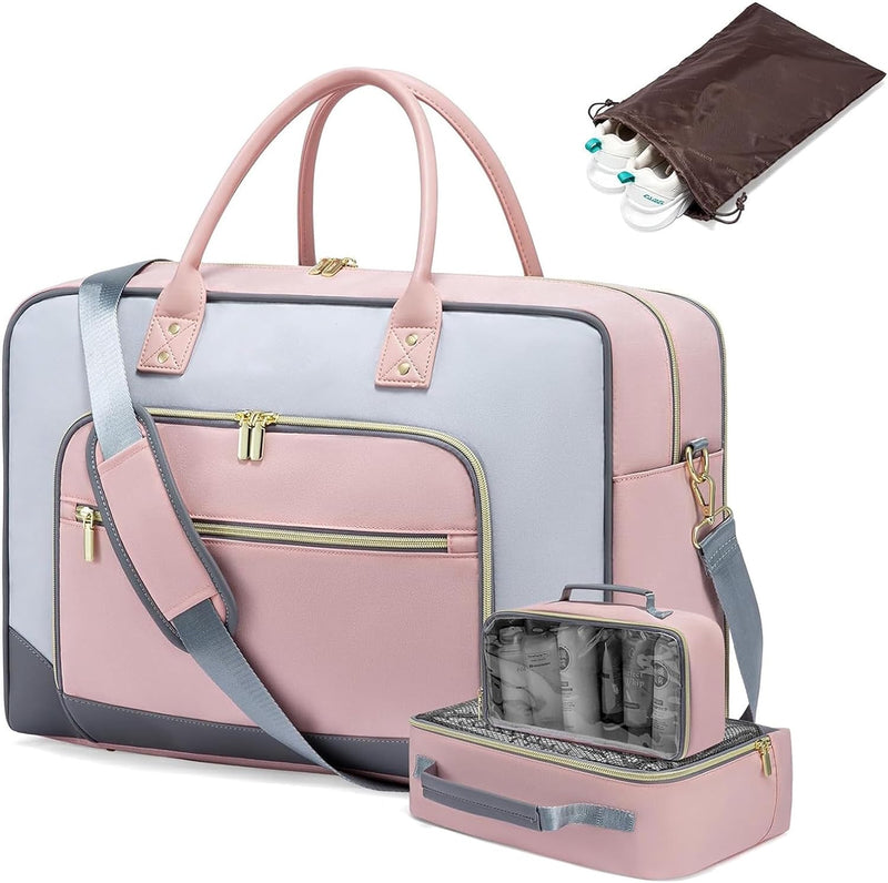 Set van 4-delige Weekend Reistas voor dames – Handbagage met schoenen- en toilettassen