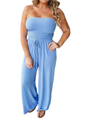 Kombinezon letni z odkrytymi ramionami i szerokimi nogawkami – Camila