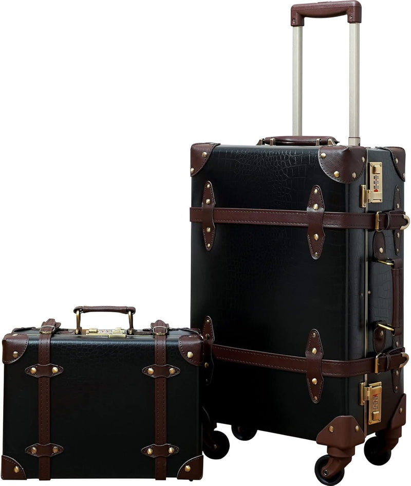 2-delige Vintage-geïnspireerde Koffer Set met Spinner Wielen en Beschermhoes