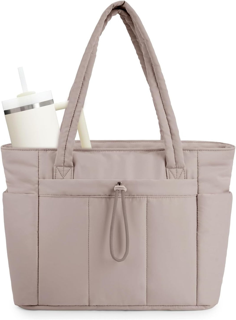 Gewatteerde Puffer Schoudertas met Bekerhouder & Laptop Sleeve voor Reizen en Werk