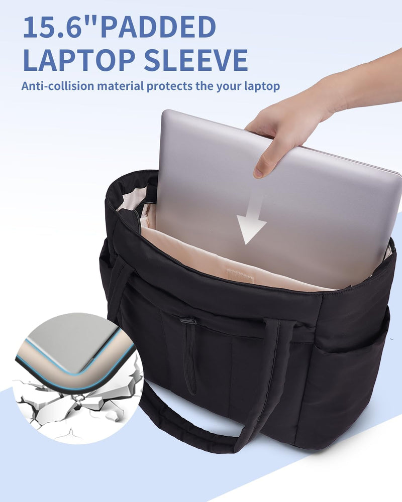 Gewatteerde Puffer Schoudertas met Bekerhouder & Laptop Sleeve voor Reizen en Werk