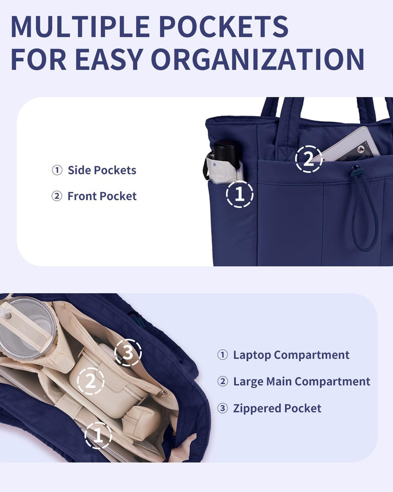 Gewatteerde Puffer Schoudertas met Bekerhouder & Laptop Sleeve voor Reizen en Werk