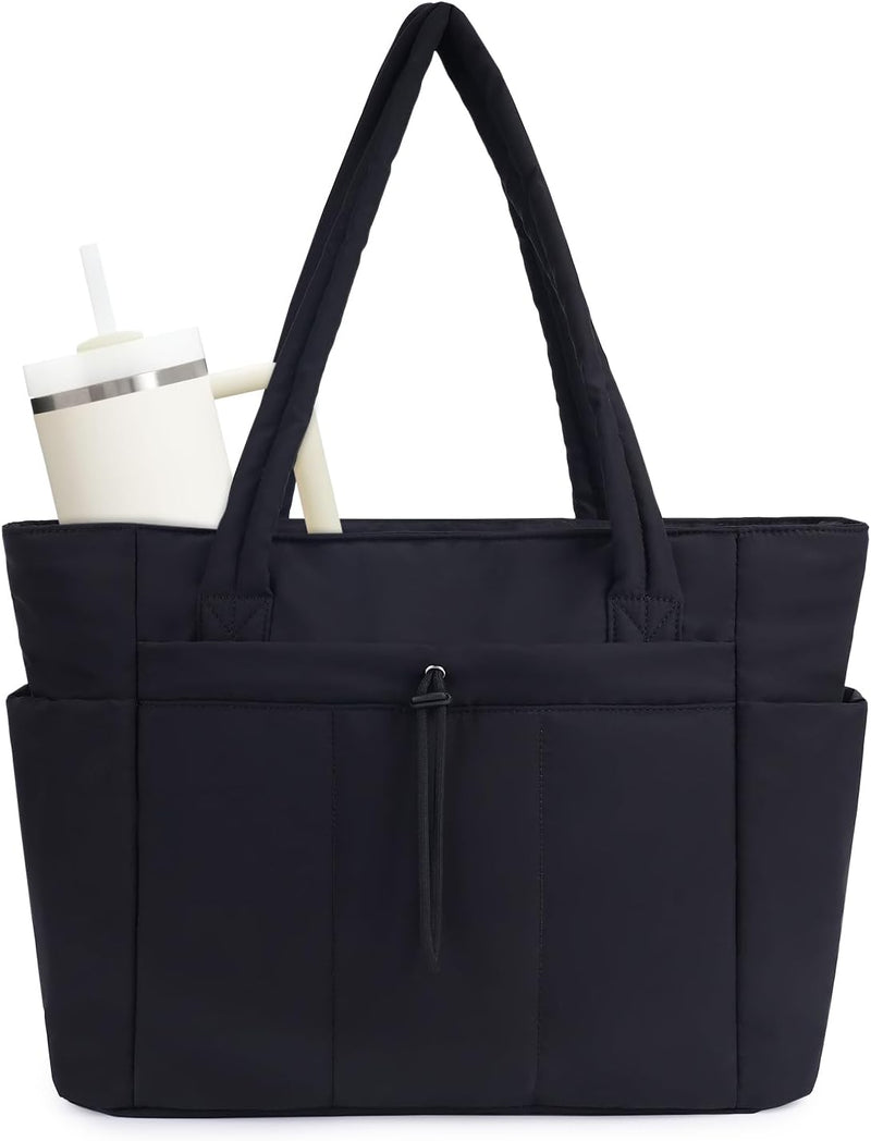 Gewatteerde Puffer Schoudertas met Bekerhouder & Laptop Sleeve voor Reizen en Werk