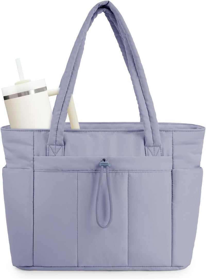 Gewatteerde Puffer Schoudertas met Bekerhouder & Laptop Sleeve voor Reizen en Werk