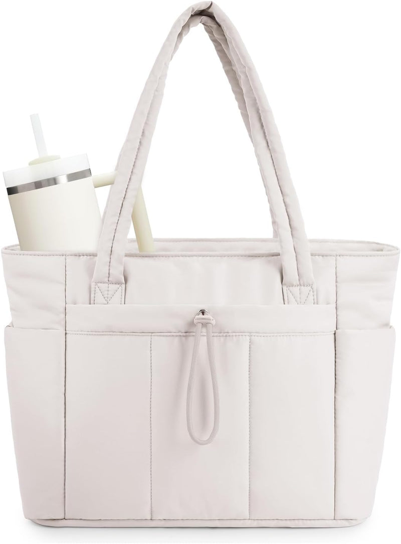 Gewatteerde Puffer Schoudertas met Bekerhouder & Laptop Sleeve voor Reizen en Werk
