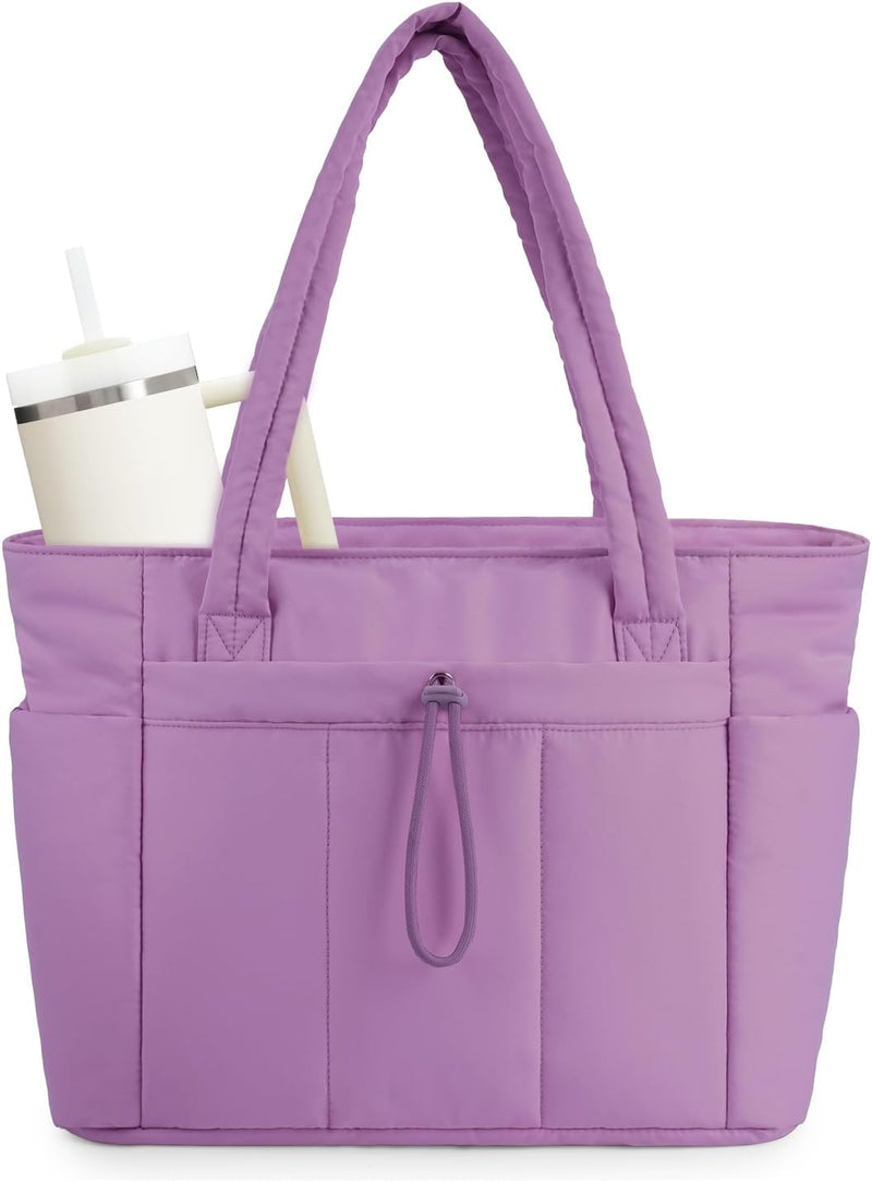 Gewatteerde Puffer Schoudertas met Bekerhouder & Laptop Sleeve voor Reizen en Werk