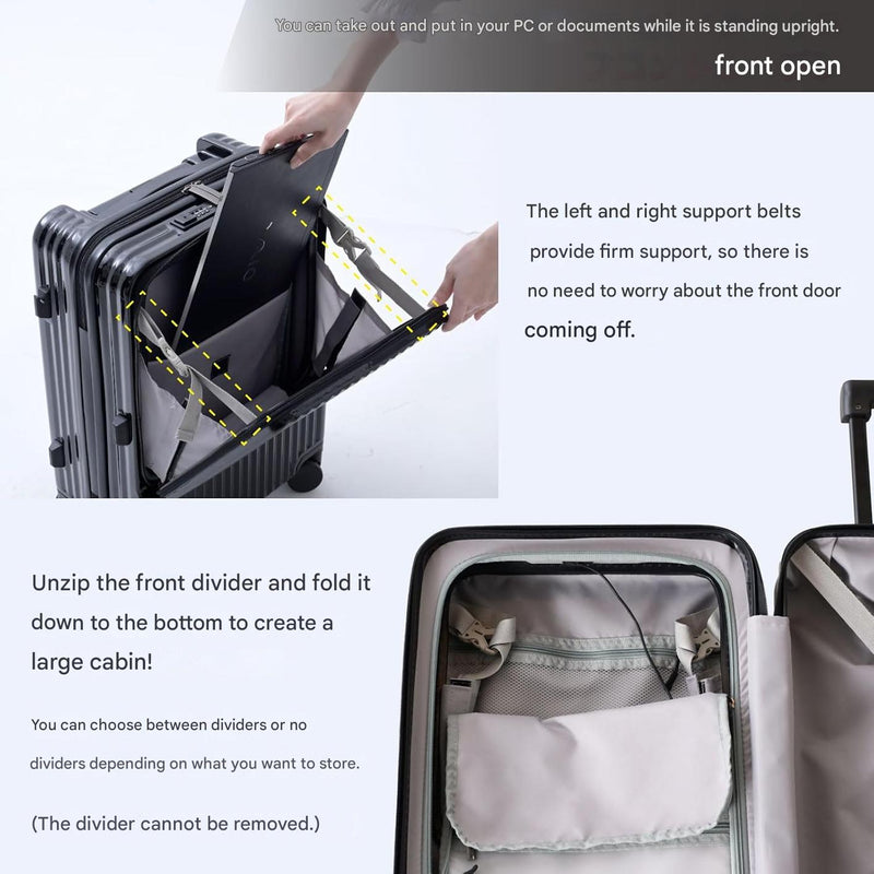 Front-Opening Carry-On Koffer met USB-poort en Drinkhouder