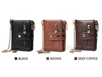 Retro skórzany portfel | Z wytrzymałym łańcuchem!